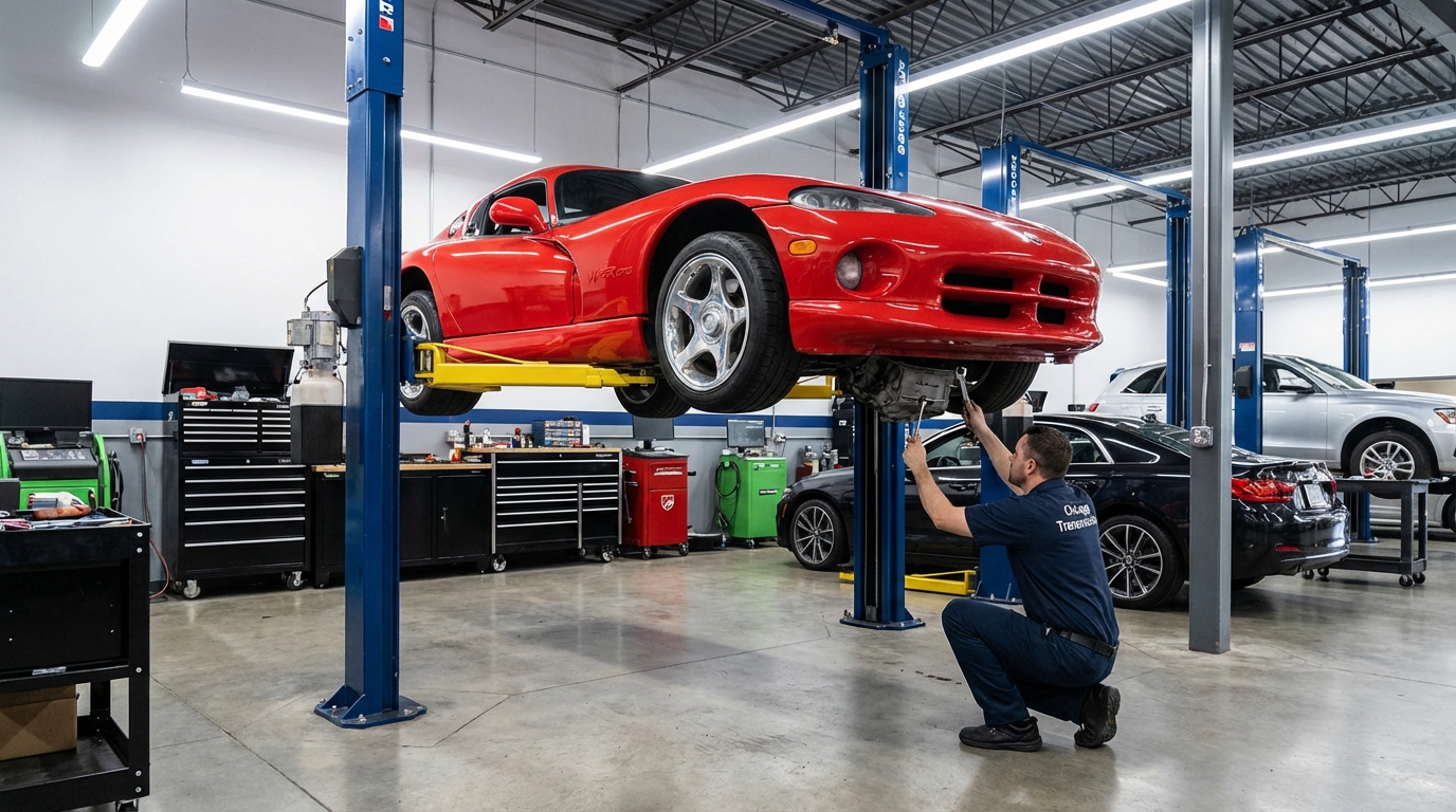 Ram truck on lift - Chicago Transmission