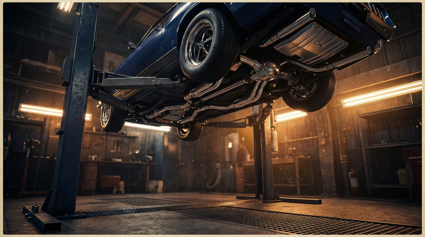 Vehicle raised for transmission fluid leak inspection at Chicago Transmission in Chicago
