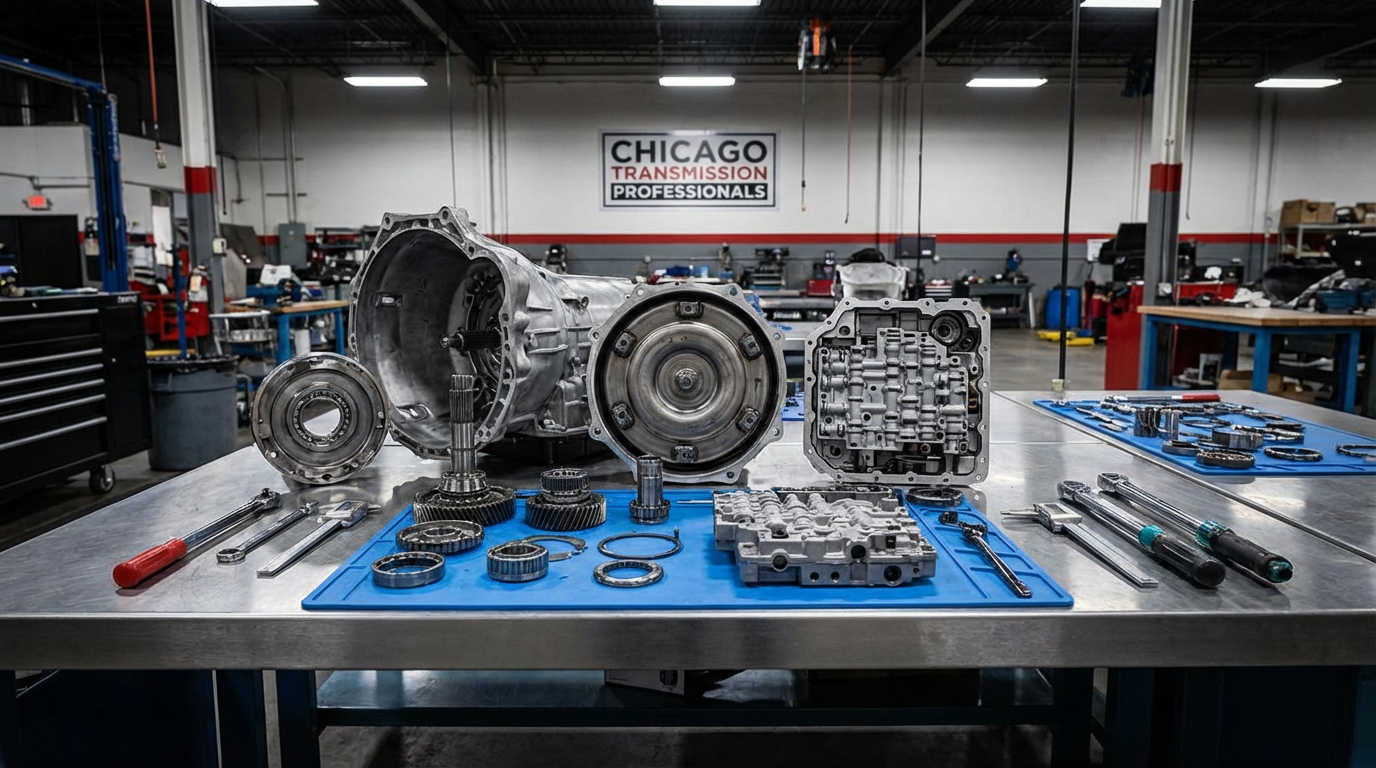 Rebuilt transmission assembly at Chicago Transmission - 39 years experience
