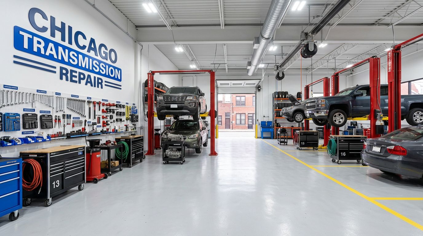 Chicago Transmission shop interior with service bays and diagnostic equipment